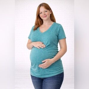 Liz Lange Teal Short Sleeve V-Neck Maternity Top